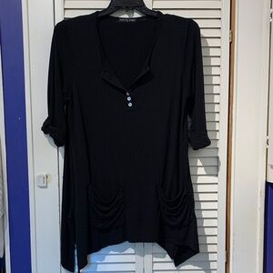 Kim & Cami Black Tunic with Button Detail
